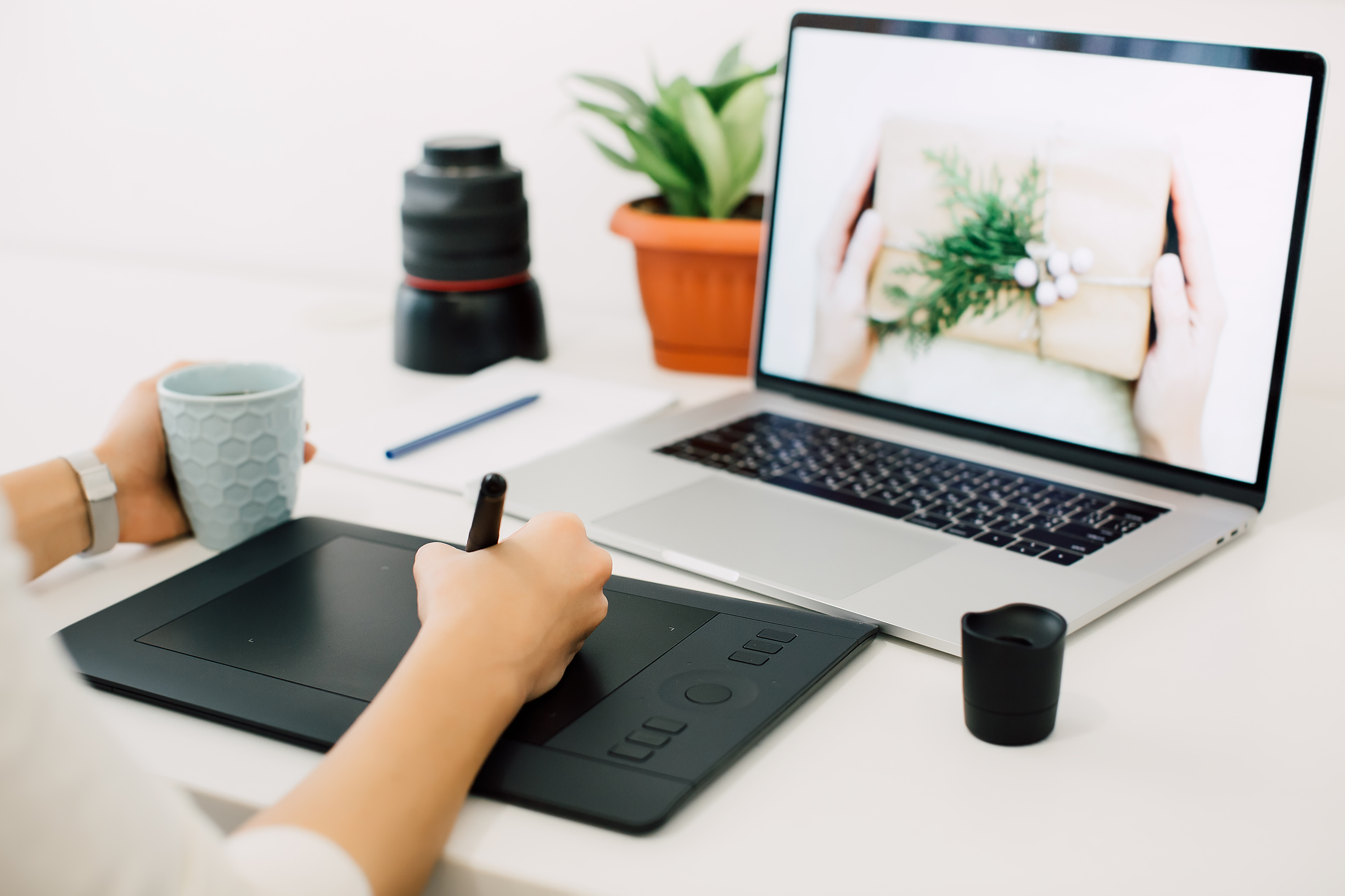 Retouching on Computer Laptop